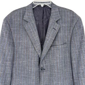 Tallia Uomo Trends Mens Blue Gray Basketweave Blazer Worsted Wool Silk Linen 42R